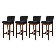 Kit 4 Banquetas Alta com Encosto Estofado Lisboa Madeira Capuccino Suede Preto CCS