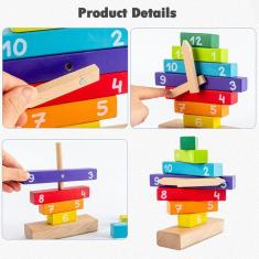 Quebra-cabeça de madeira, blocos de relógios, empilhamento didático, Montessori