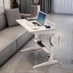 Mesa vertical branca pequena de madeira maciça para casa moderna de meados do século, mesa ergonômica para escritório doméstico, sofá de espaço pequeno, sala de estar para trabalho/mesa de c