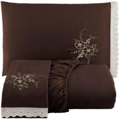Kit 03 Jogo Lencol Bordado Casal Queen SIze com Lese 3 Pçs - Enxovais 