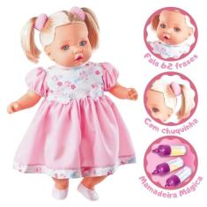 Boneca Angelina Grande Fala 62 Frases Com Mamadeira Mágica Infantil Me