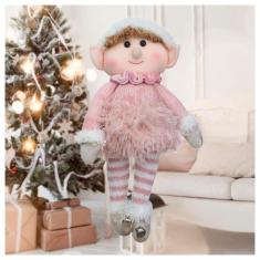 Boneco Pendente Natal Duende Mamãe Noel Rosa 30cm