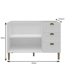 Armário Balcão De Cozinha 120cm Com 2 Portas E 3 Gavetas 2324 Provençal Branco