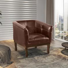 Poltrona Estofada Madeira Maciça Noah Couro Legítimo - Scala Decor