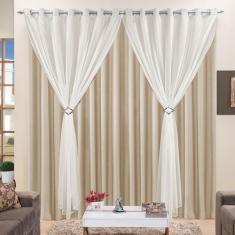 Cortina 3 Mts Sala Quarto Voal com Microfibra para Trilho Suisso Bege 