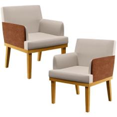 Kit 02 Poltronas Decorativas Para Sala de Estar Beatriz W01 Linho Cru 