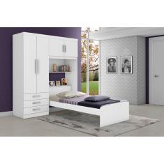 Guarda Roupa com Cama Solteiro Cancun Branco/Lilas - J&A Moveis