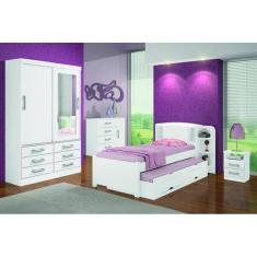 Guarda Roupa Solteiro com Espelho 2 Portas 6 Gavetas - Meridian -Branco - Móveis D`Doro