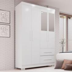 Guarda-roupa Solteiro 4 Portas com Espelho 2 Gavetas Estrela Premium Branco