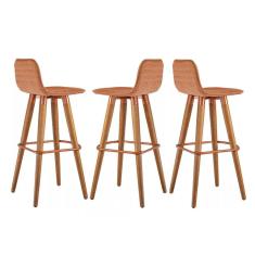 Conjunto Banqueta Alta Tecido Linho Terracota Detalhe em Aço Cor Cobre para Balcão - 3 Unidades