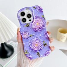 XIZYO Capa para iPhone 15 Pro, pintura a óleo retrô colorida flor fofa floral estética encaracolado moldura ondulada híbrida protetora de 2 camadas capa dura TPU macio à prova de choque mulheres