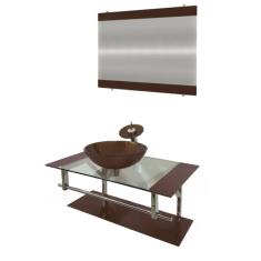 Gabinete de Vidro 90cm Inox com Cuba Redonda Marrom