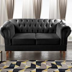 Sofá 2 Lugares Decoração Sara Recepção Dom Pedro Chesterfield Preto