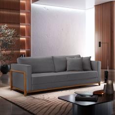 Sofá Fixo 3 Lugares Paris Veludo 234cm X 90cm X 88cm Cinza