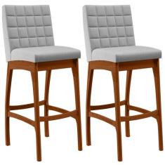 Kit 02 Banquetas Altas Para Cozinha Sala de Jantar Fixa Mila L02 Linho