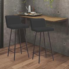 Kit Mesa Suspensa de Parede Fixa mdf Freijó + 2 Banquetas Lexi Ferro Marrom Corino Preto - Ahazzo Móveis