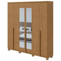Guarda-roupa Casal Alonzo 6 Portas 4 Gavetas Com Espelho Amêndoa Clean