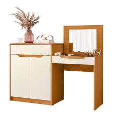 Escrivaninha Penteadeira Trend Com 2 Portas E 1 Gaveta Cinamomo/Off White