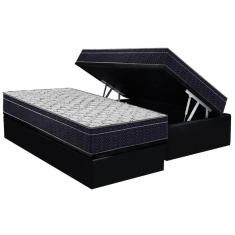 Conjunto Box Baú Solteiro: Colchão Espuma Ortobom D45 - Airtech 150 + Base Crc Suede Black(88x188)