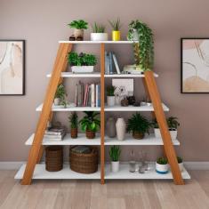 Conjunto Home Office 2 Estantes Livreiro Estilo Escada Star Artany Freijó/Branco