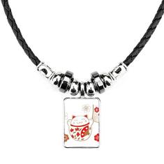 DIYthinker Lucky Fortune Colar com pingente de corda de couro com pingente de flor de gato japonês
