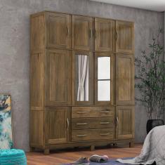 Guarda Roupa Casal com Espelho e Pés 10 Portas 3 Gavetas Paris Castanho