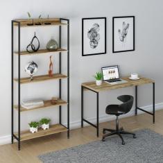 Conjunto Home Office Industrial 2 Peças Escrivaninha com Estante Active Yescasa Carvalho