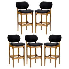 Kit 5 Banquetas Alta Decor 50 x 104 Cm Madeira Maciça Imbuia Suede Preto L14 - RMI