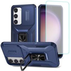Wanyuexes Capa para Galaxy S23, capa para Samsung S23 SM-S911U com protetor de tela de vidro temperado e capa deslizante para câmera, suporte giratório para carro, capa à prova de choque para Samsung