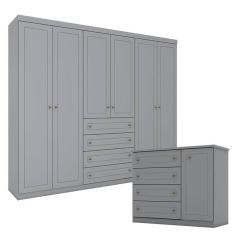 Cômoda E Guarda Roupa Casal 6 Portas Mississipi Cinza - Henn