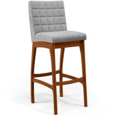 Banqueta Alta Mila B04 Assento Poliéster Base Fixa Encosto Estofado Altura 106 cm Cinza para Cozinha