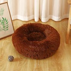 KAIJIE Cama para cães, cama calmante para gatos, travesseiro de pelúcia sintética, cama redonda de pelúcia para cães e gatos grandes, médios e pequenos, diâmetro circular de 70 cm