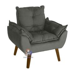 Poltrona/Cadeira Decorativa Glamour Opala Chumbo Com Pés Quadrado - SM