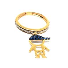 Anel de ouro 18k com pingentes cravejados em zircônia  filho - Eleganc
