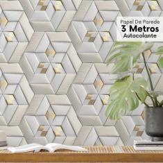 Papel de Parede Efeito Gesso 3D Auto colante Gold Cinza Geometrico Sal