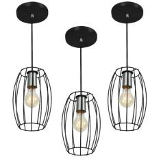 Kit 3 Pendentes Pequim Aramado Preto - MARRYLUZ