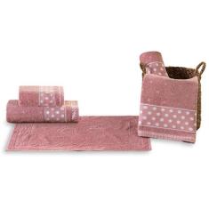 Jogo de Banho Petit Poá 5 Peças Toalha de Banho Rosto e Tapete 100% Al