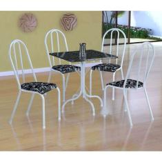 Conjunto de Mesa Malaga com 4 Cadeiras Alicante Branco e Preto Floral 