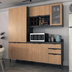 Cozinha Compacta Margarida 200cm com Tampo, 4 Peças, 8 Portas e 3 Gave