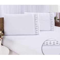 Jogo lençol king bordado 3 peças branco cinza tulipa quarto - Shopping