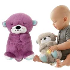 Lontra de Pelúcia que Respira e Ajuda na Hora de Dormir - Lontrinha Do Sono, Ursinho de Pelúcia que Respira com Luzes e Sons Relaxantes (Roxo)