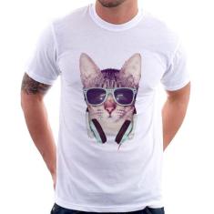 Camiseta Gato Headphone - Foca na Moda, Branco, M