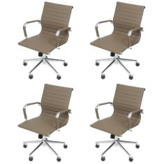 Kit 4 Cadeiras Para Escritório Diretor Esteirinha Com Relax Corino 3301 Or Design Fendi