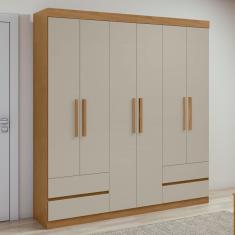 Guarda-roupa 6 Portas 4 Gavetas Zeus Amêndoa Clean-off White