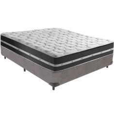 Cama Box Cinza E Colchão Classic Preto Molas Ensacadas Casal Anjos