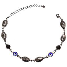 Pulseira Buzios Olho Grego Com Pedra Preta Folheado A Grafite