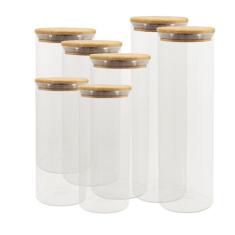Potes de Vidro P/ Mantimentos C/ Tampa Bambu Oikos - 7 Pçs, U, NATURAL