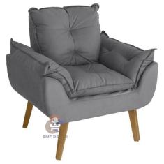 Poltrona/Cadeira Decorativa Glamour Cinza Com Pés Quadrado - Cinza - S