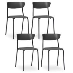Kit 04 Cadeiras Fixa Base Preta Empilhável Bit F02 Preto
