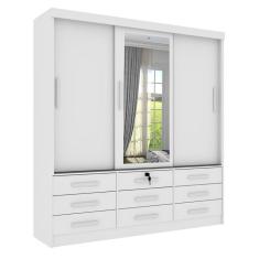 Guarda-Roupa Casal com Espelho Chicago II 3 Portas 9 Gavetas Neve